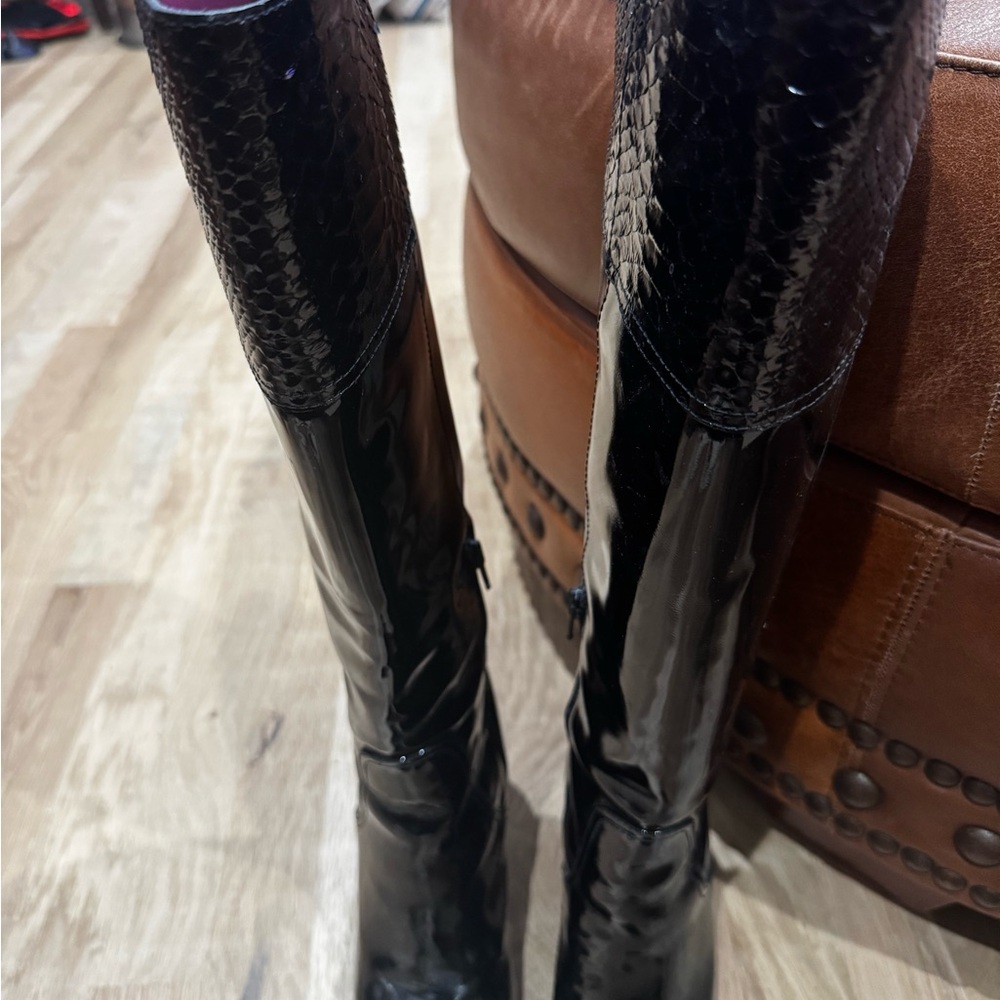 Coach Black Snakeskin Heeled Boots